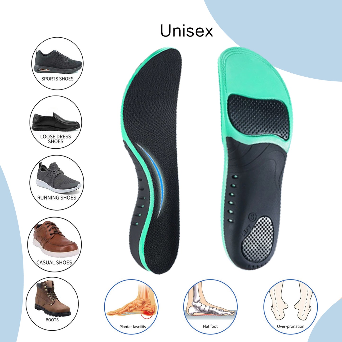 Comfortable and Breathable Insoles for All Shoes - Reduce Foot Pain and Improve Posture