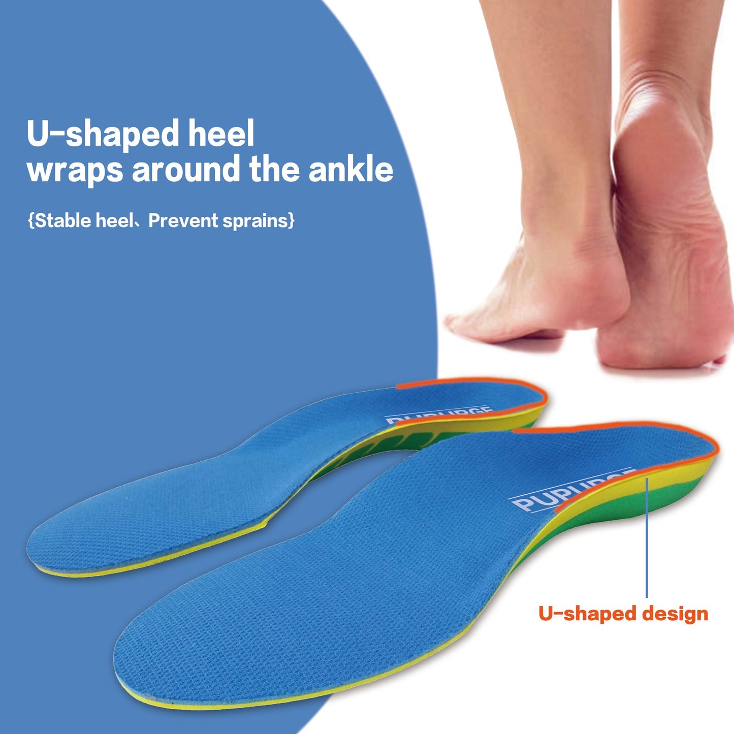 PUPURGE Plantar fasciitis insoles for plantar fasciitis relief, shoe insoles for flat feet, arch support inserts and shoe inserts for walking all day, gel insoles for men and insoles for women.