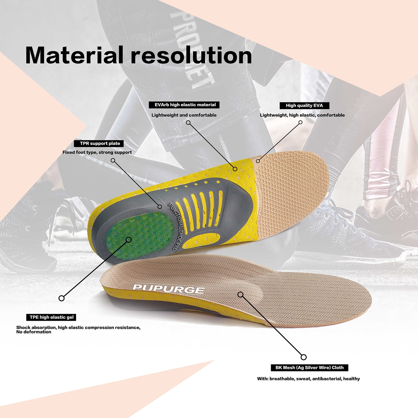 PUPURGE Plantar fasciitis insoles for plantar fasciitis relief, shoe insoles for flat feet, arch support inserts and best insoles for standing all day, insoles men and insoles for women.