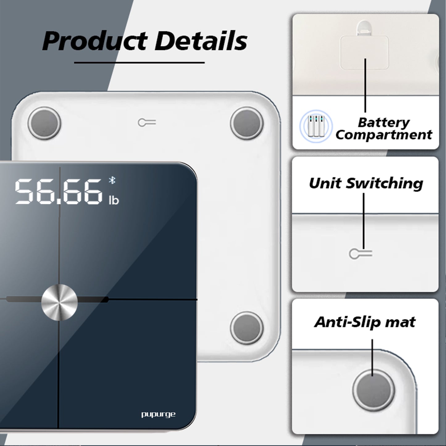 PUPURGE Bathroom Scale, Scale for Body Weight, Digital Scales for Body Weight，Weight Scale, Scales Digital Weight, Smart Body Composition BMI Body Fat Scale, 400 lbs